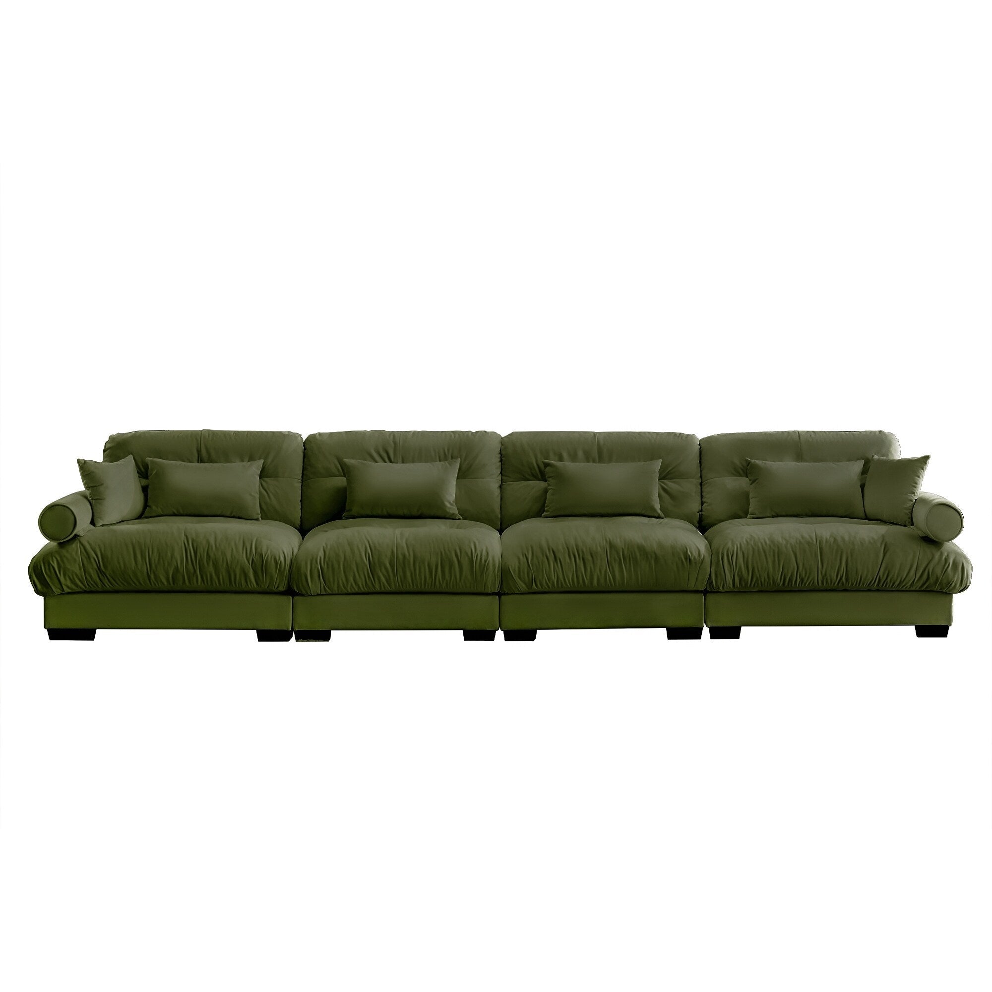 166Velvet 4-Seater Sofa with Bolster Armrests, High-Resilience Sponge Cushions