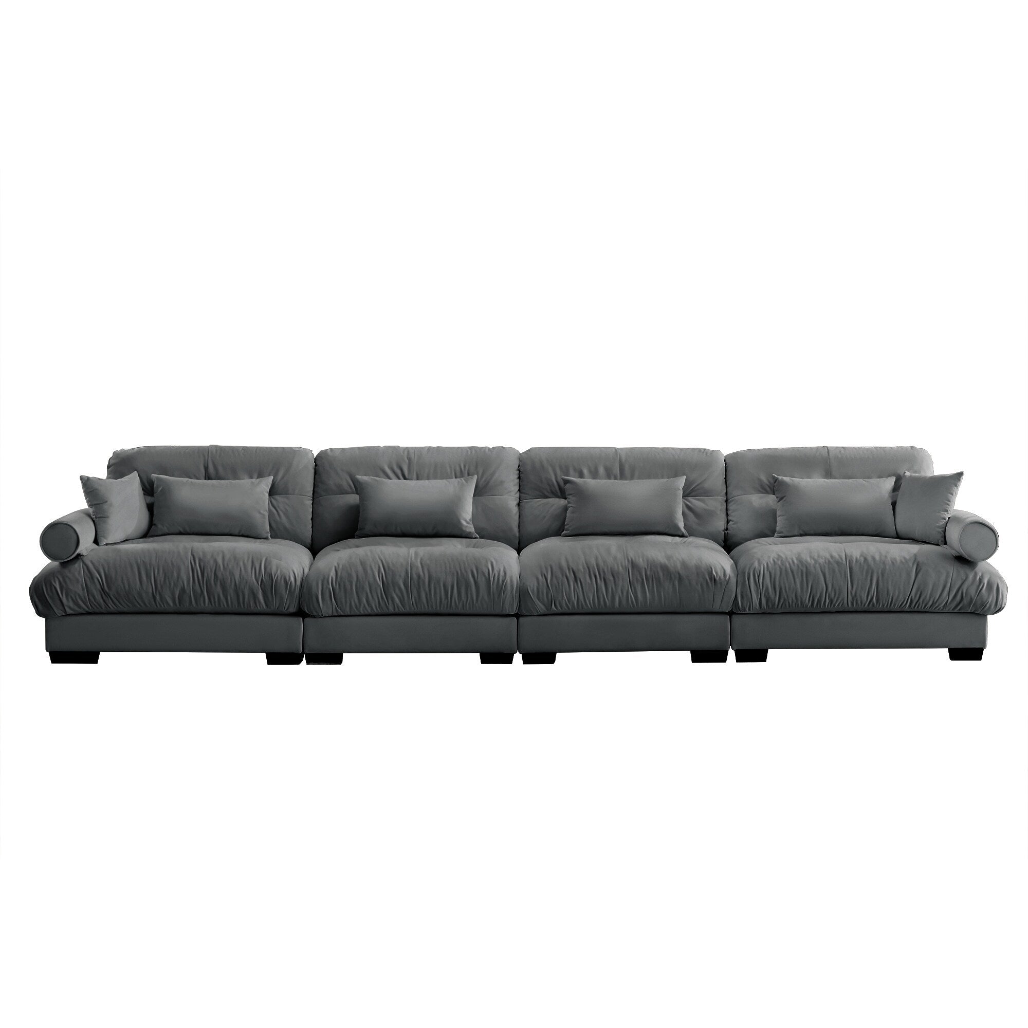 166Velvet 4-Seater Sofa with Bolster Armrests, High-Resilience Sponge Cushions