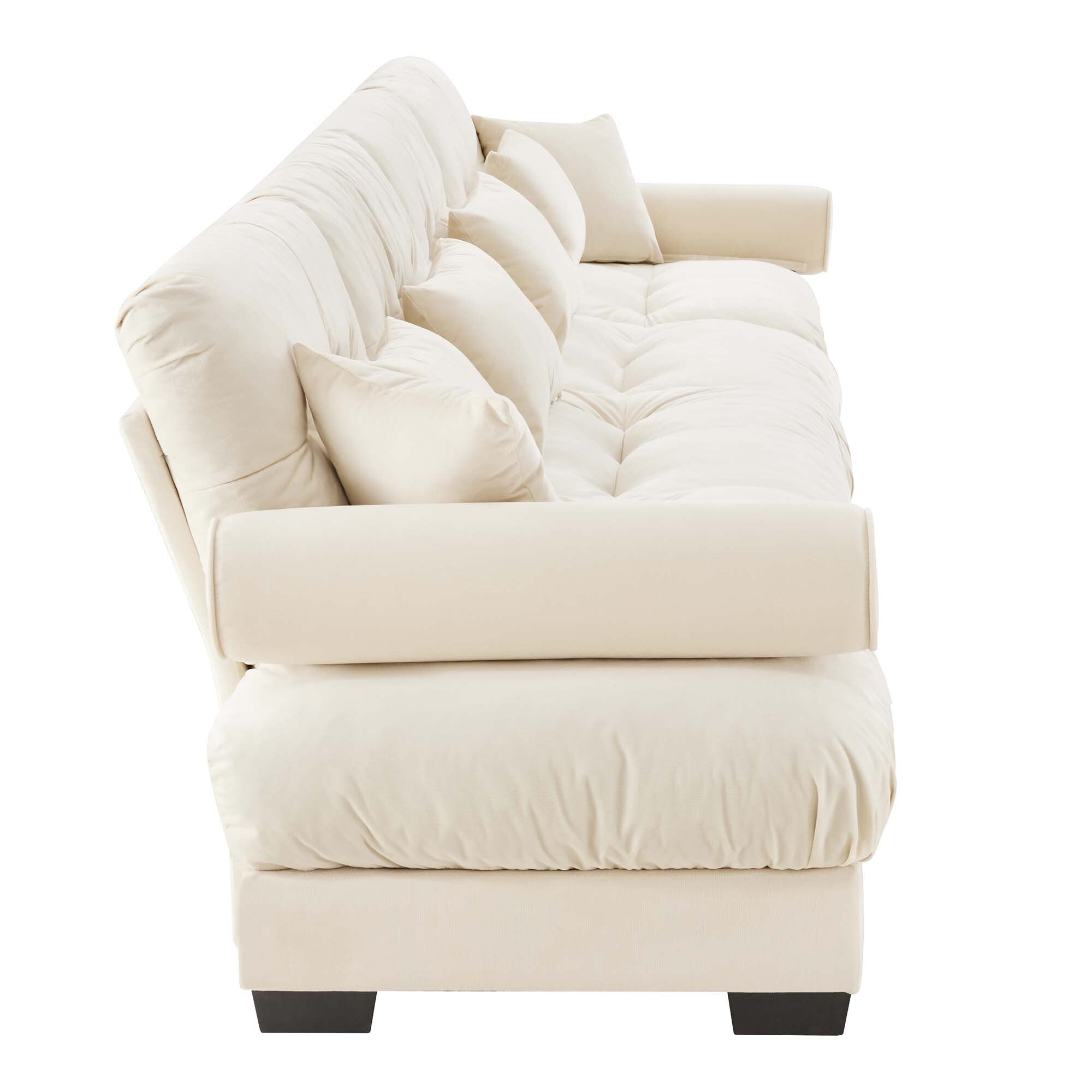 166Velvet 4-Seater Sofa with Bolster Armrests, High-Resilience Sponge Cushions