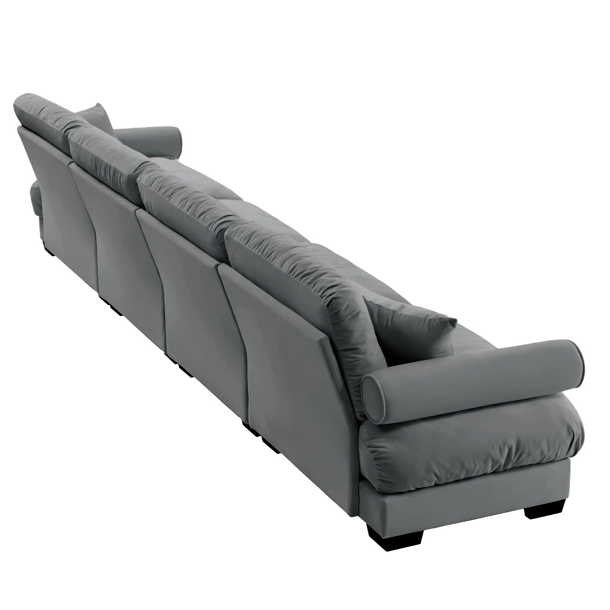 166Velvet 4-Seater Sofa with Bolster Armrests, High-Resilience Sponge Cushions