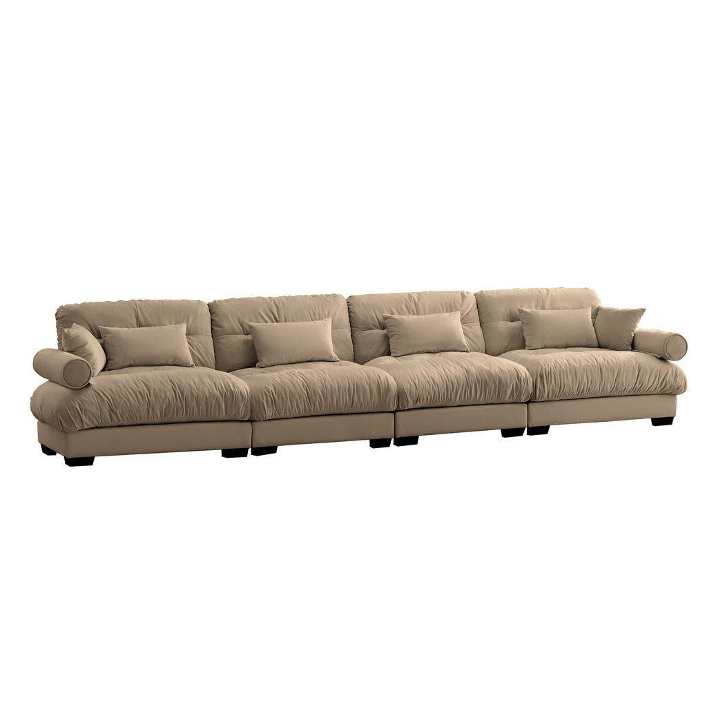 166Velvet 4-Seater Sofa with Bolster Armrests, High-Resilience Sponge Cushions