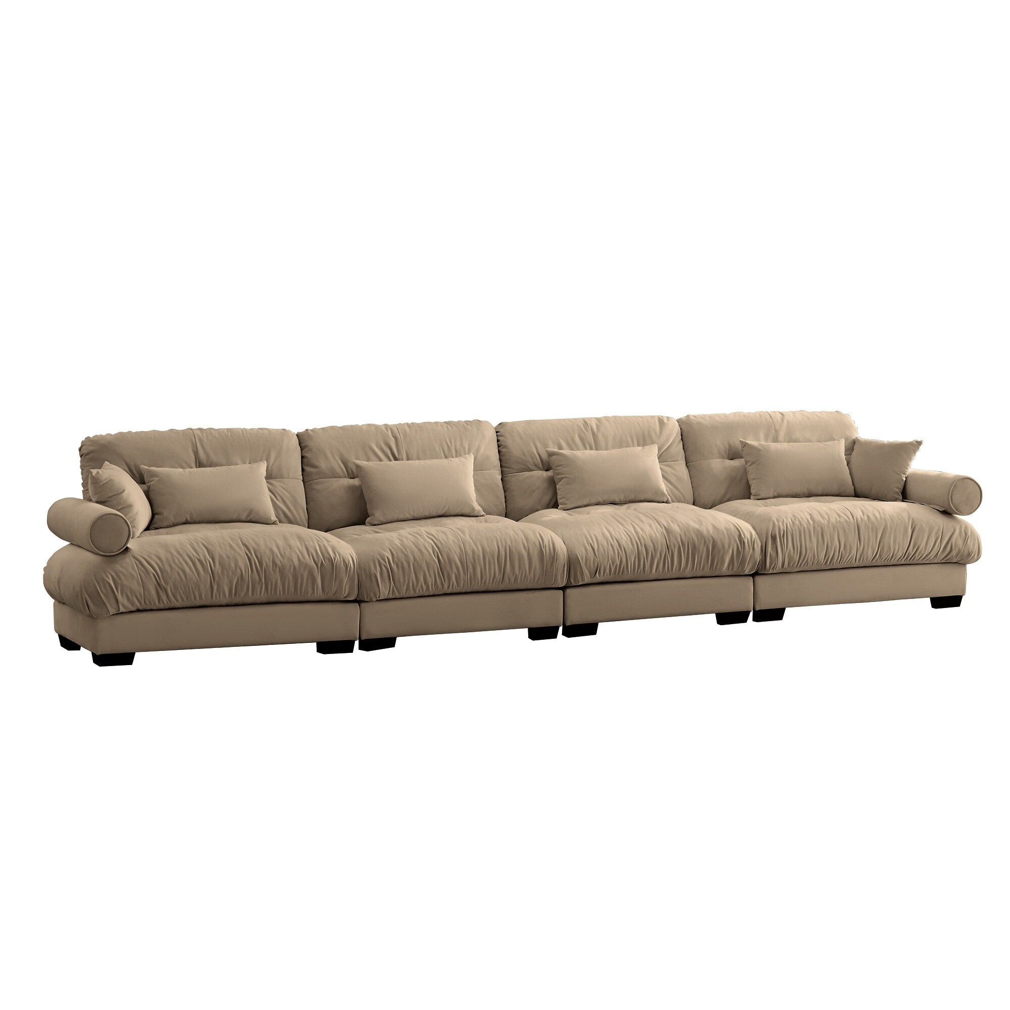 166Velvet 4-Seater Sofa with Bolster Armrests, High-Resilience Sponge Cushions