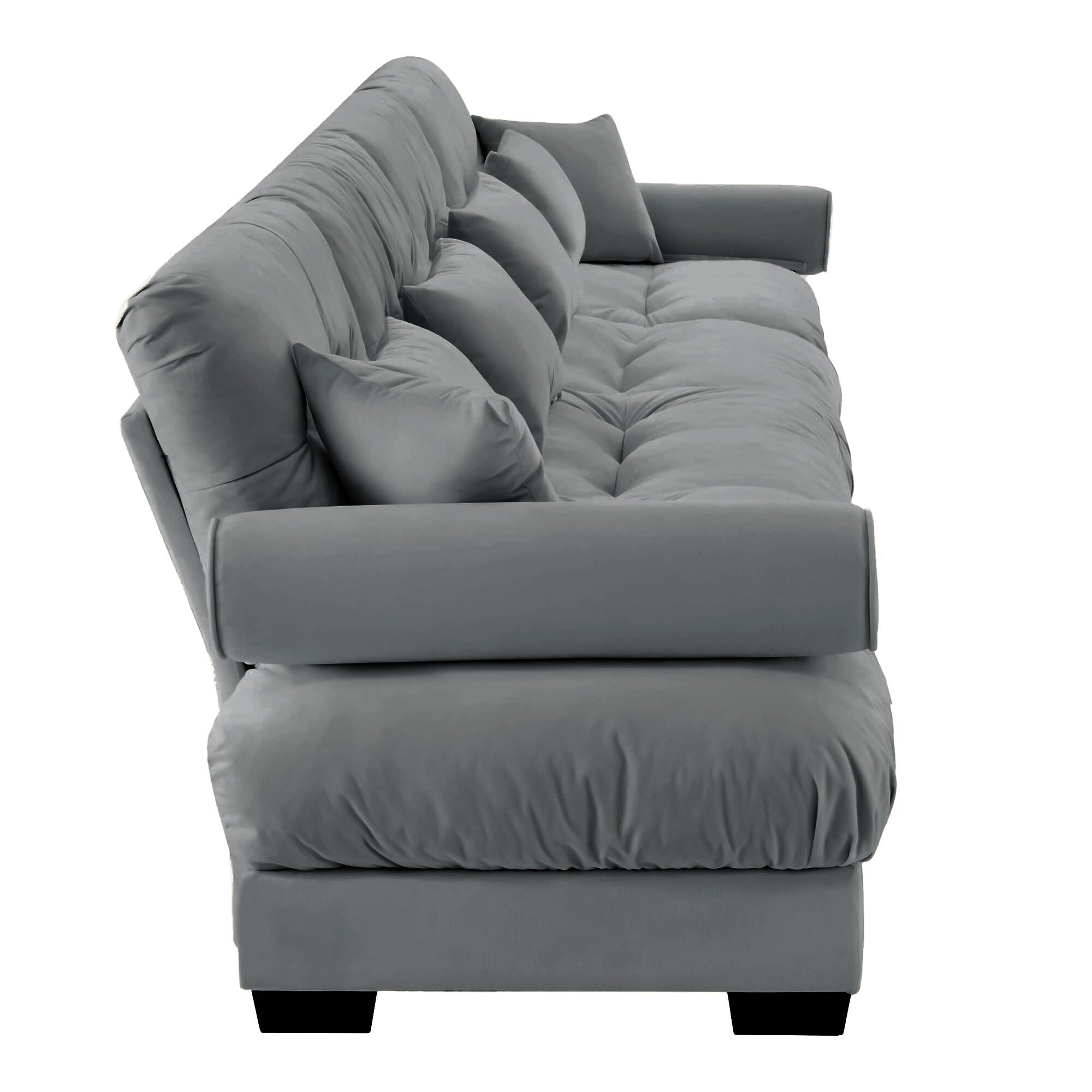 166Velvet 4-Seater Sofa with Bolster Armrests, High-Resilience Sponge Cushions