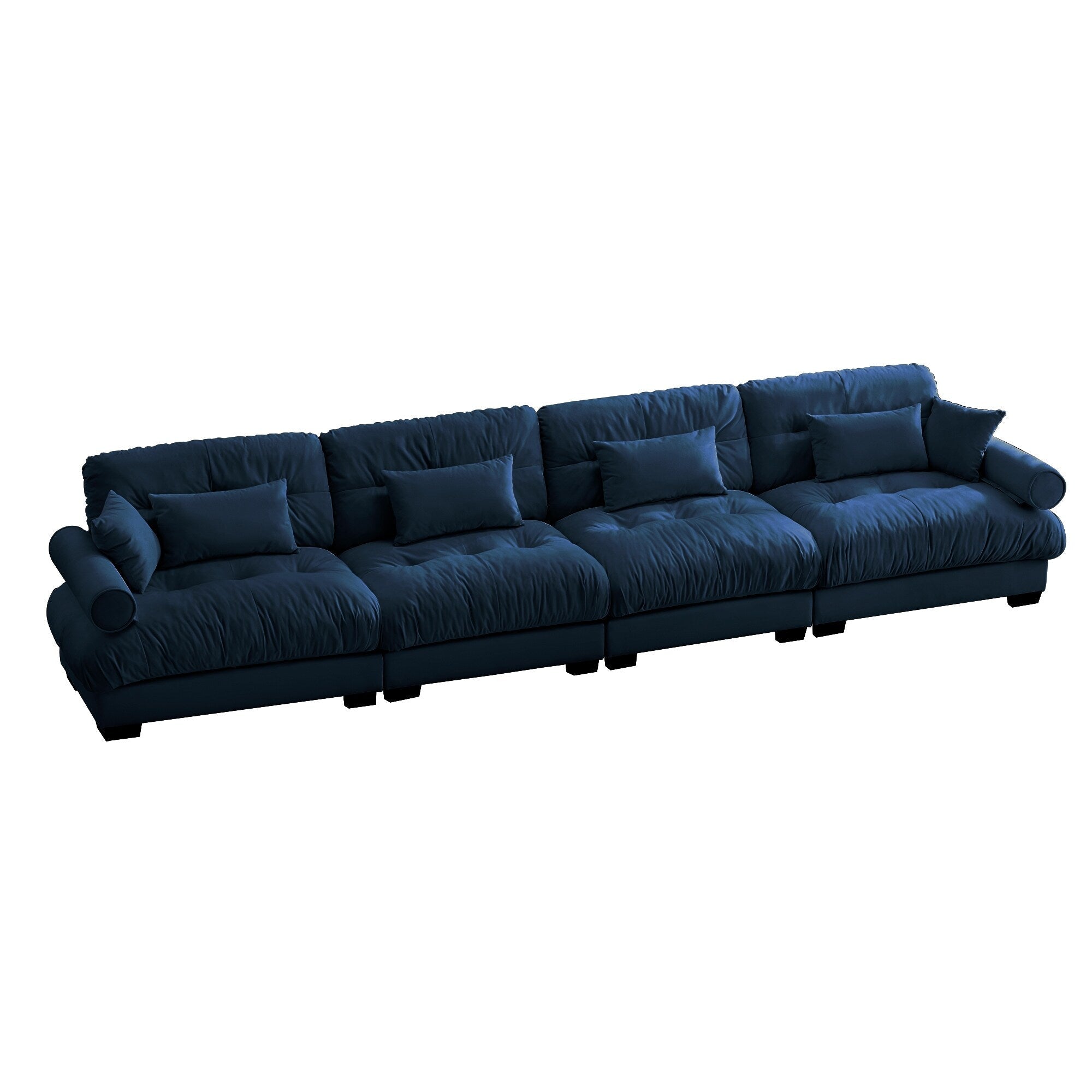166Velvet 4-Seater Sofa with Bolster Armrests, High-Resilience Sponge Cushions