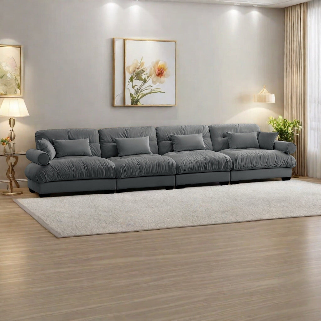 166Velvet 4-Seater Sofa with Bolster Armrests, High-Resilience Sponge Cushions