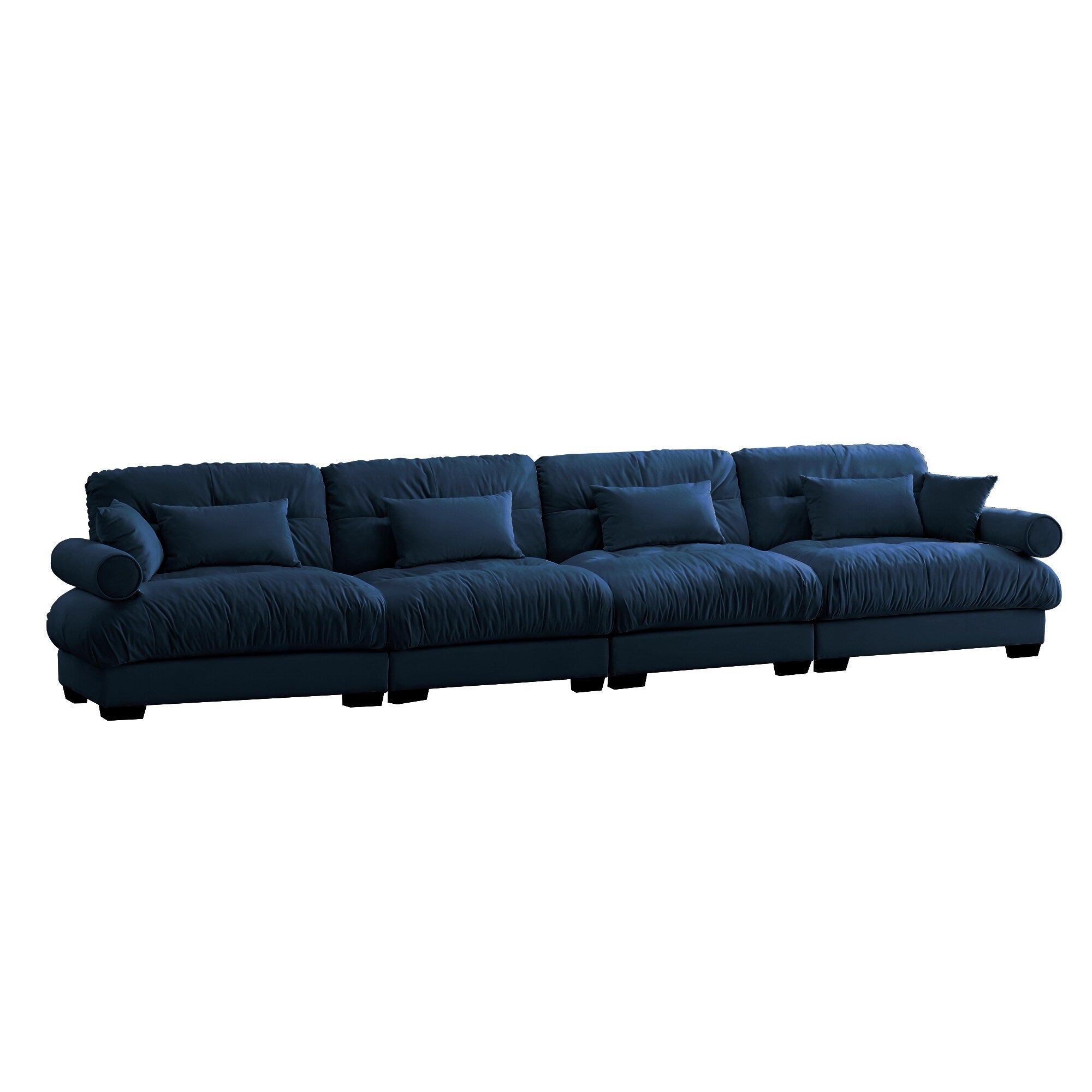 166Velvet 4-Seater Sofa with Bolster Armrests, High-Resilience Sponge Cushions