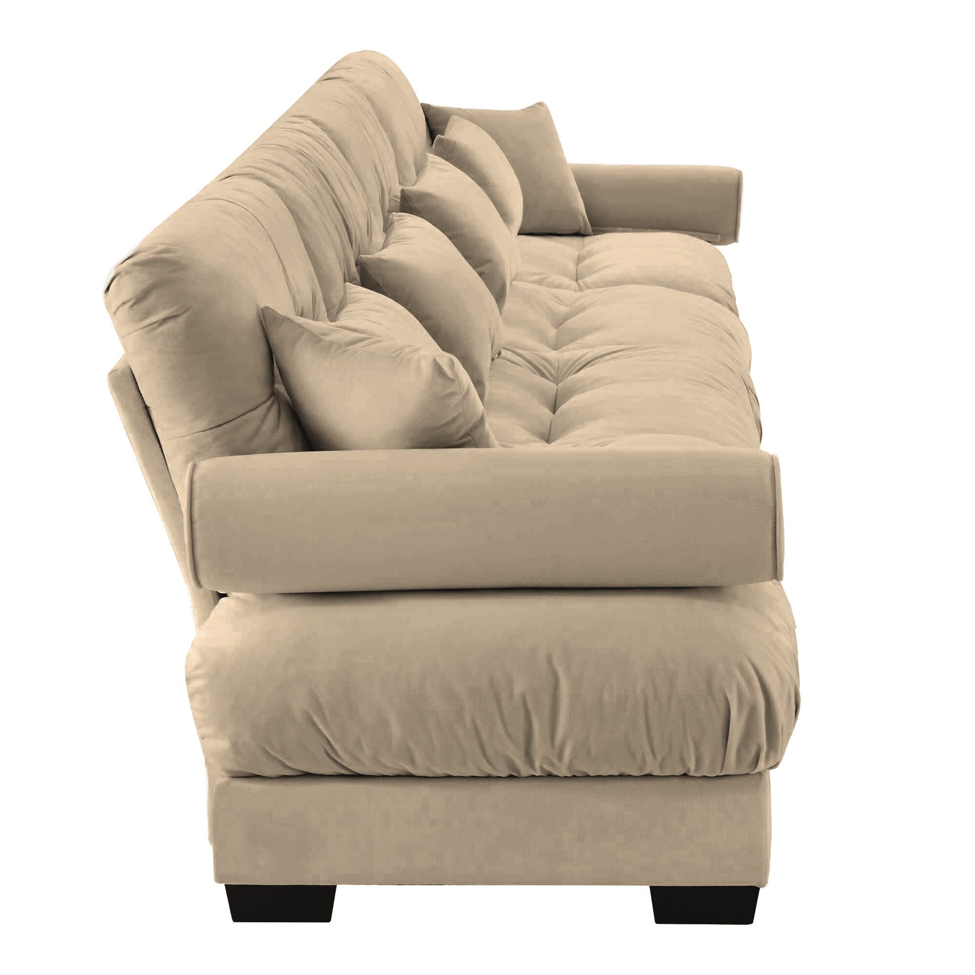 166Velvet 4-Seater Sofa with Bolster Armrests, High-Resilience Sponge Cushions