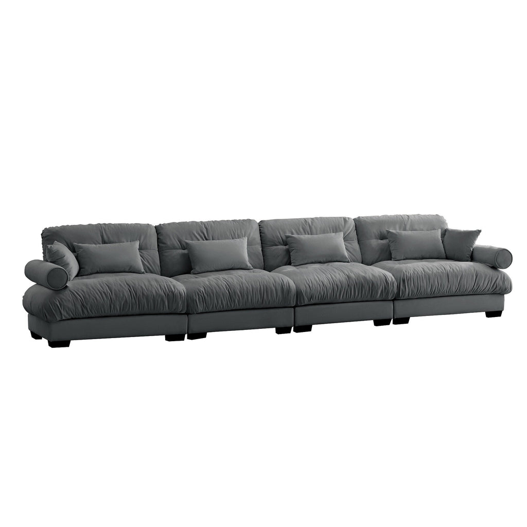 166Velvet 4-Seater Sofa with Bolster Armrests, High-Resilience Sponge Cushions