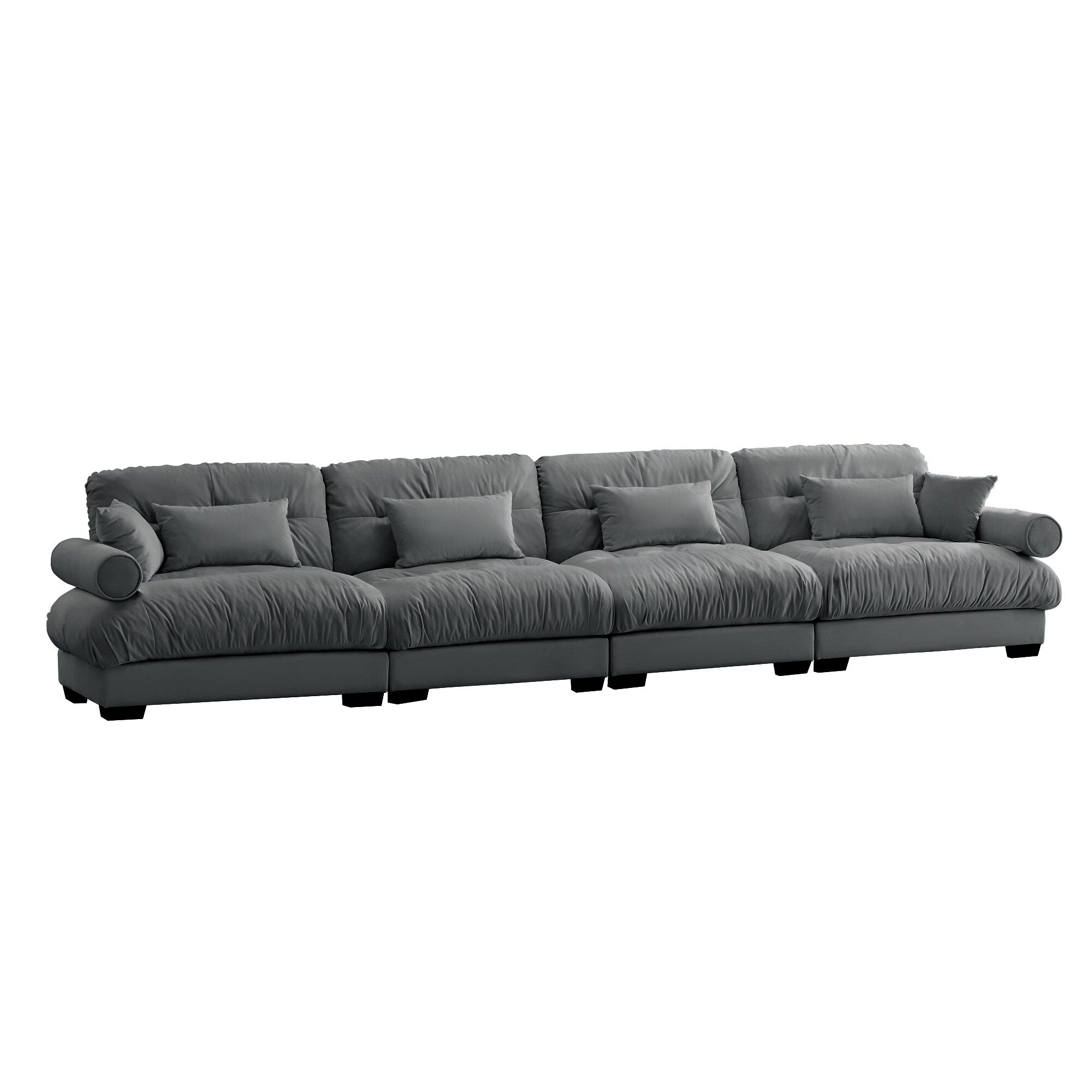 166Velvet 4-Seater Sofa with Bolster Armrests, High-Resilience Sponge Cushions