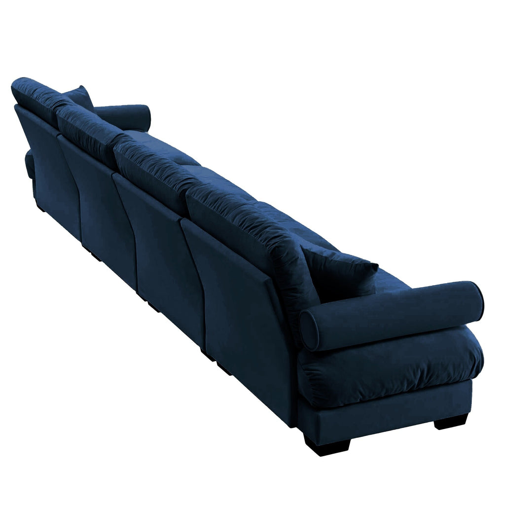 166Velvet 4-Seater Sofa with Bolster Armrests, High-Resilience Sponge Cushions