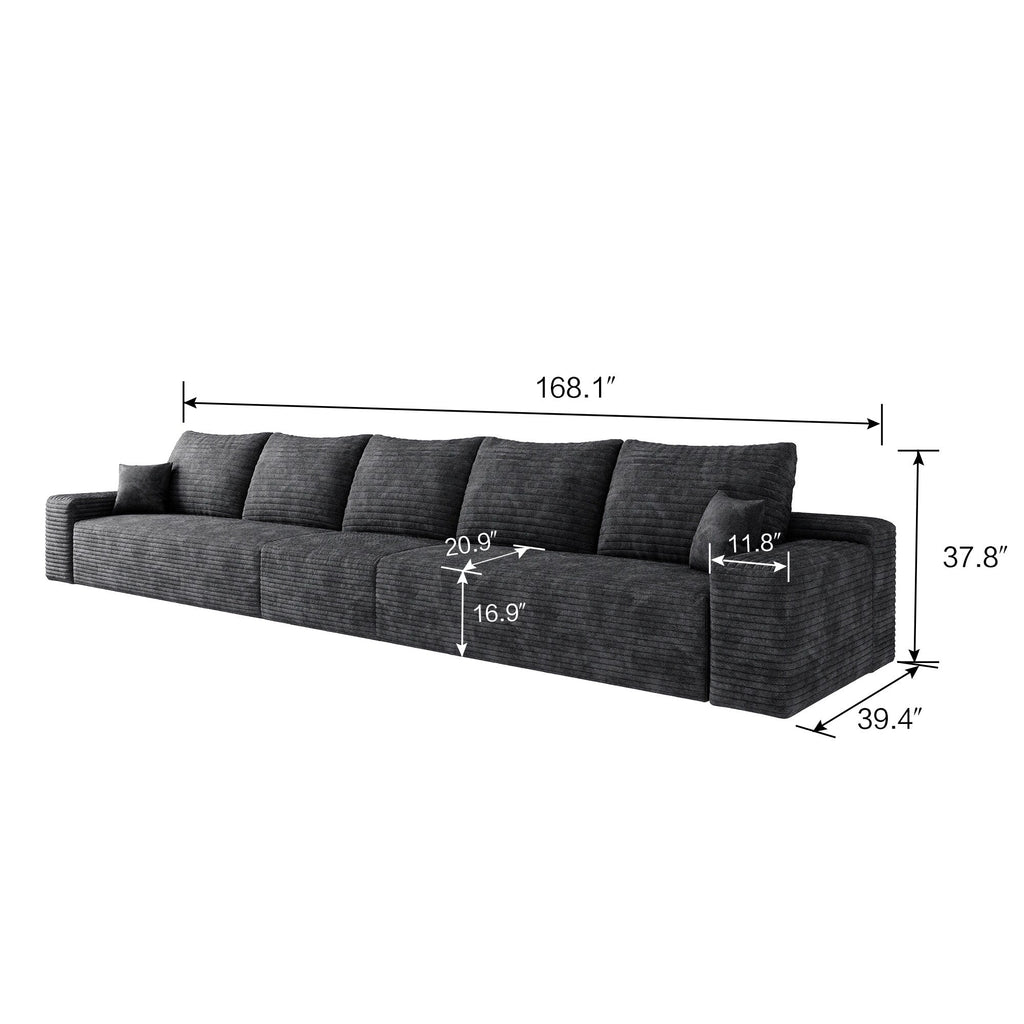 168Foam 6-Seater Sofa - Plush Corduroy Cloud Couch with Recliner and High-Resilience Foam