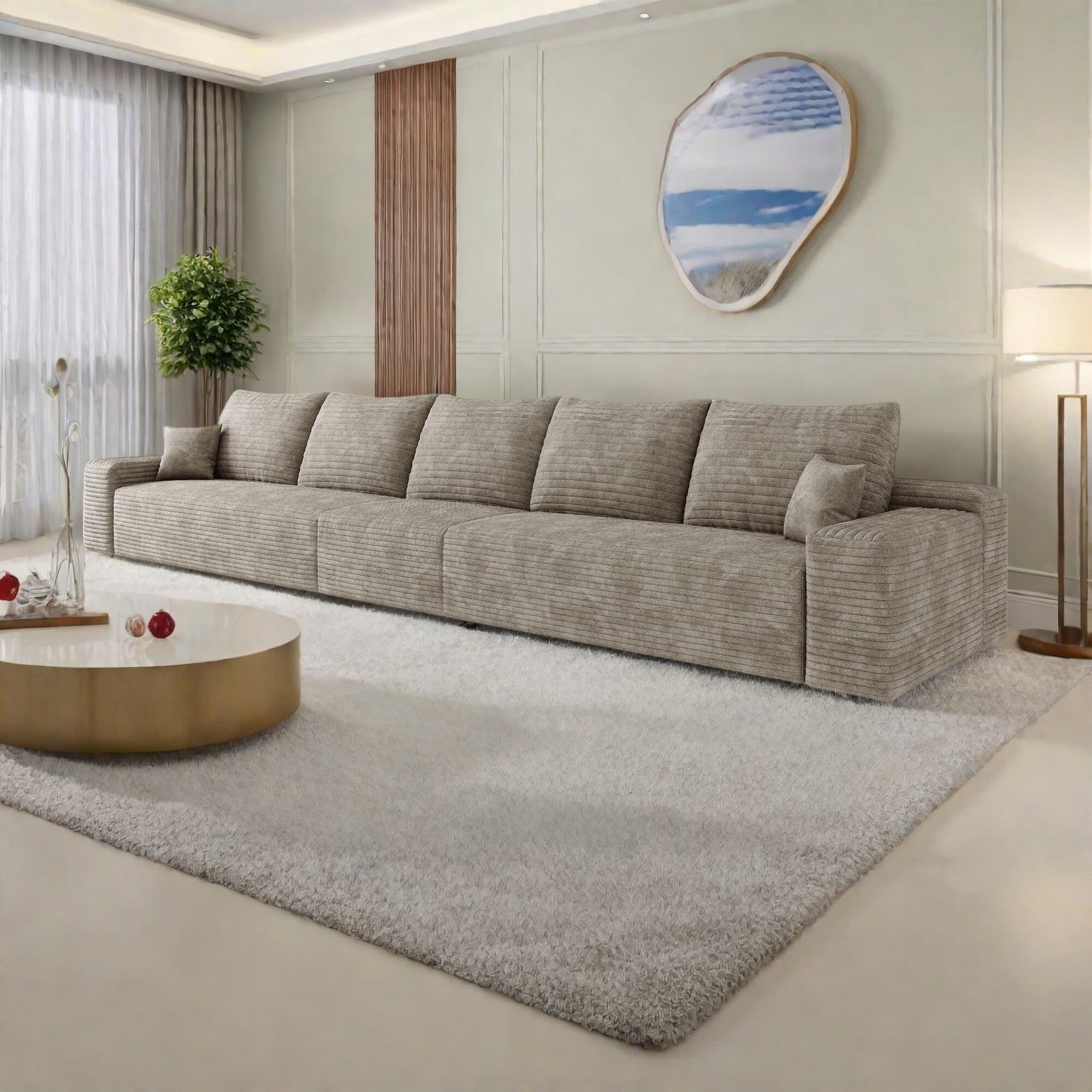 168Foam 6-Seater Sofa - Plush Corduroy Cloud Couch with Recliner and High-Resilience Foam