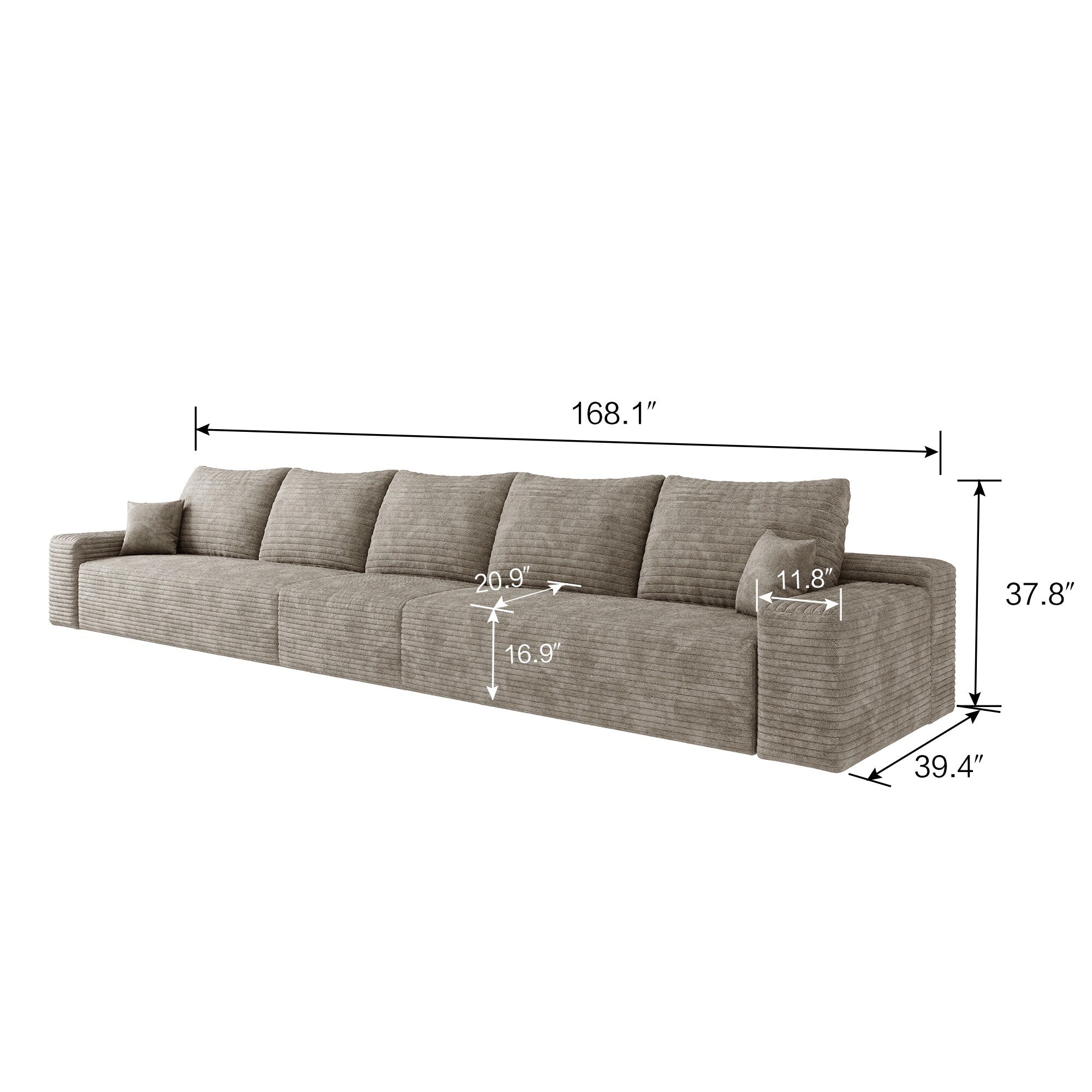 168Foam 6-Seater Sofa - Plush Corduroy Cloud Couch with Recliner and High-Resilience Foam