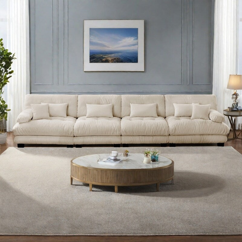 173.2 4-Seat Chenille Sectional Sofa with Deep Seating and Modular Design
