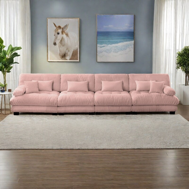 173.2 4-Seat Chenille Sectional Sofa with Deep Seating and Modular Design
