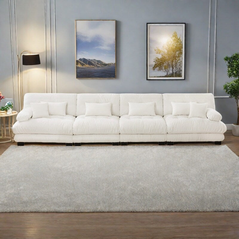 173.2 4-Seat Chenille Sectional Sofa with Deep Seating and Modular Design