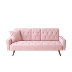 1730 Sofa Bed Armrest with Nail Head Trim with Two Cup Holders 72 Pink Velvet Sofa for Small Spaces