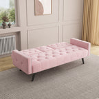 1730 Sofa Bed Armrest with Nail Head Trim with Two Cup Holders 72 Pink Velvet Sofa for Small Spaces