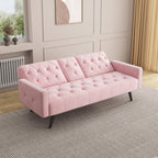 1730 Sofa Bed Armrest with Nail Head Trim with Two Cup Holders 72 Pink Velvet Sofa for Small Spaces