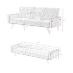 1730 Sofa Bed Armrest with Nail Head Trim with Two Cup Holders 72 Pink Velvet Sofa for Small Spaces