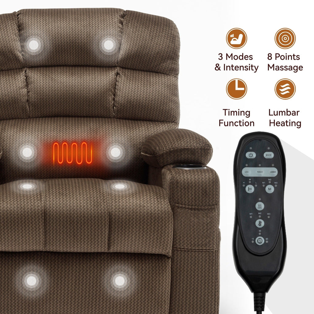 180Â° Power Lift Recliner Chair with Massage & Heat, Dual Cup Holders