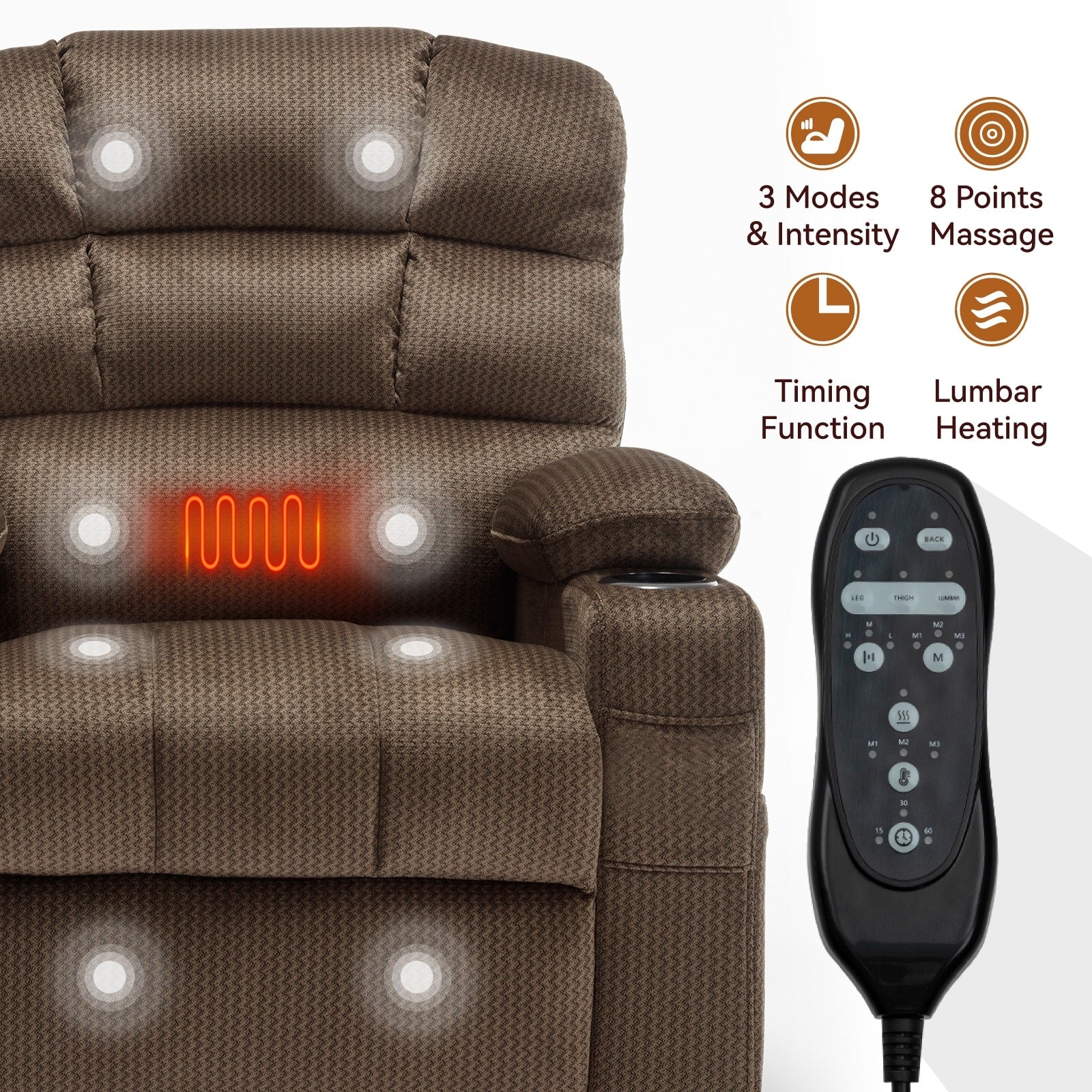180Â° Power Lift Recliner Chair with Massage & Heat, Dual Cup Holders