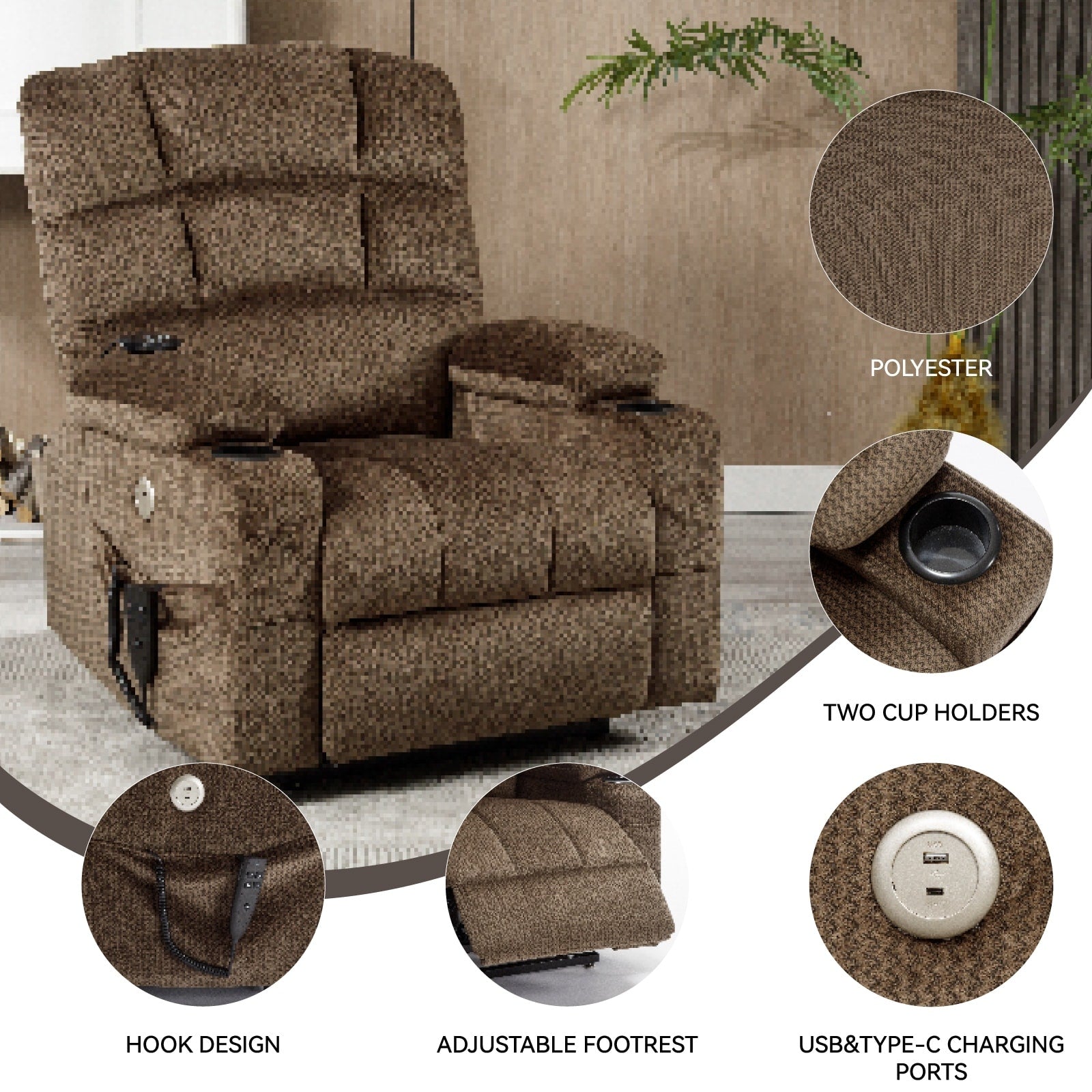180Â° Power Lift Recliner Chair with Massage & Heat, Dual Cup Holders