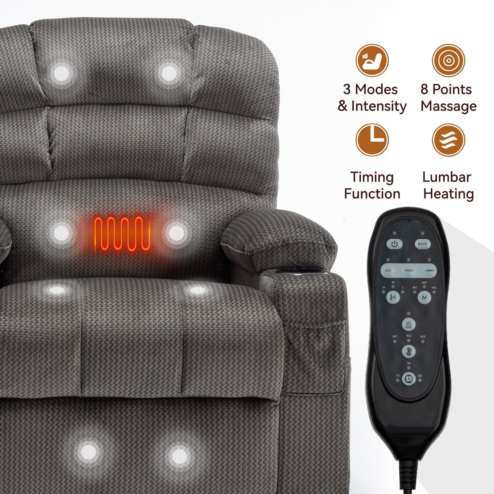 180Â° Power Lift Recliner Chair with Massage & Heat, Dual Cup Holders