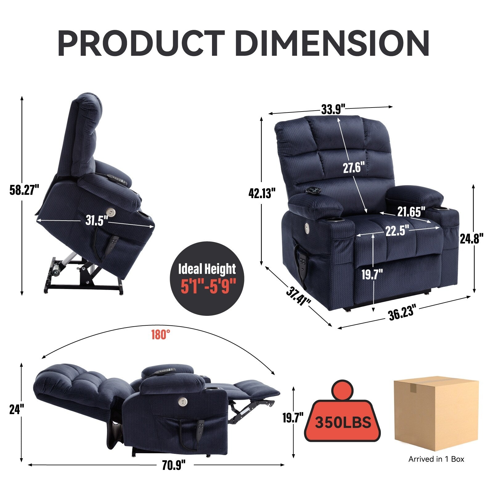 180Â° Power Lift Recliner Chair with Massage & Heat, Dual Cup Holders