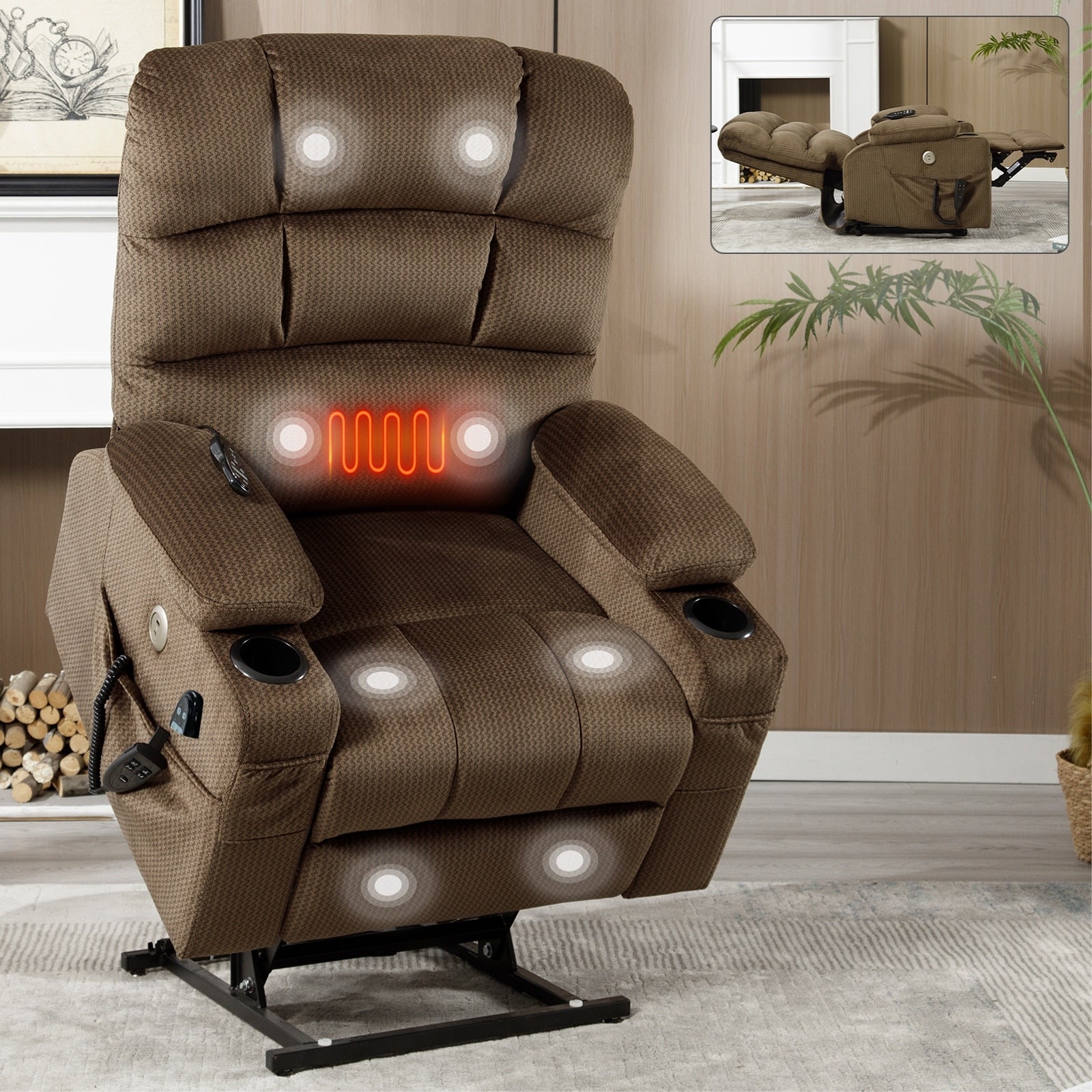 180Â° Power Lift Recliner Chair with Massage & Heat, Dual Cup Holders