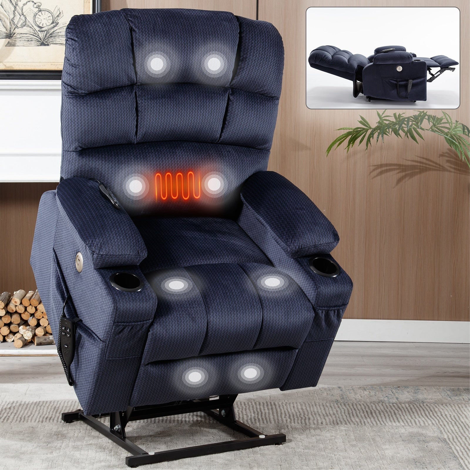 180Â° Power Lift Recliner Chair with Massage & Heat, Dual Cup Holders
