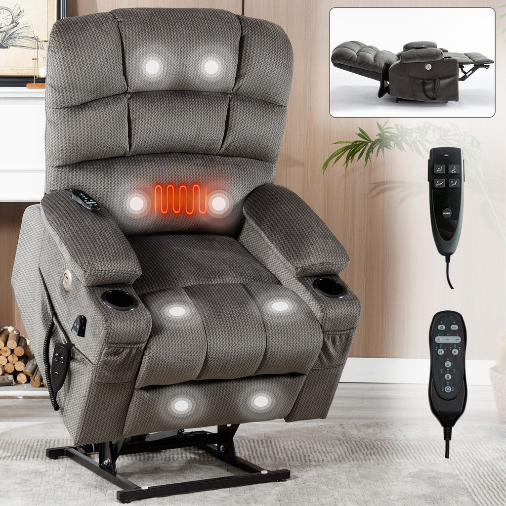 180Â° Power Lift Recliner Chair with Massage & Heat, Dual Cup Holders