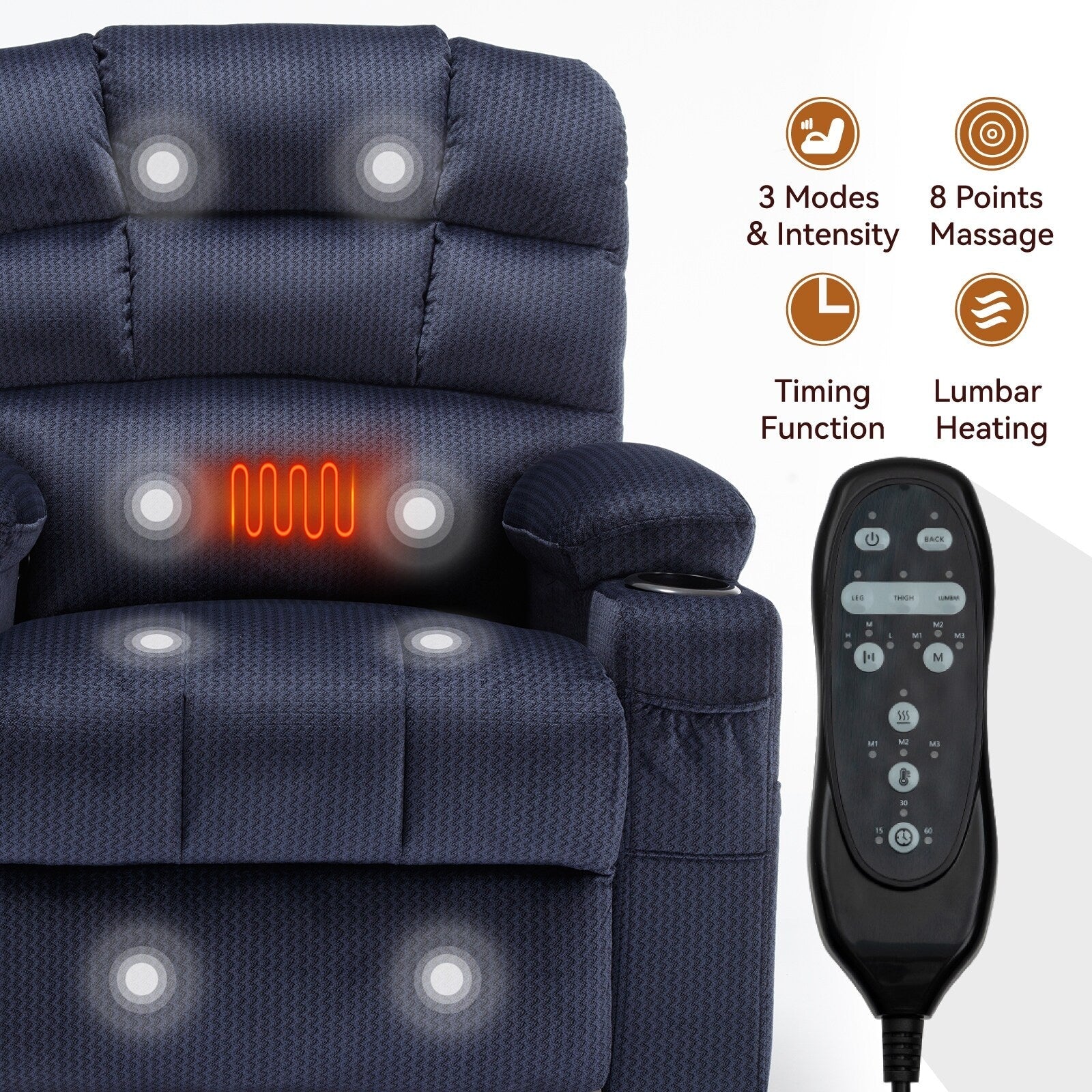 180Â° Power Lift Recliner Chair with Massage & Heat, Dual Cup Holders