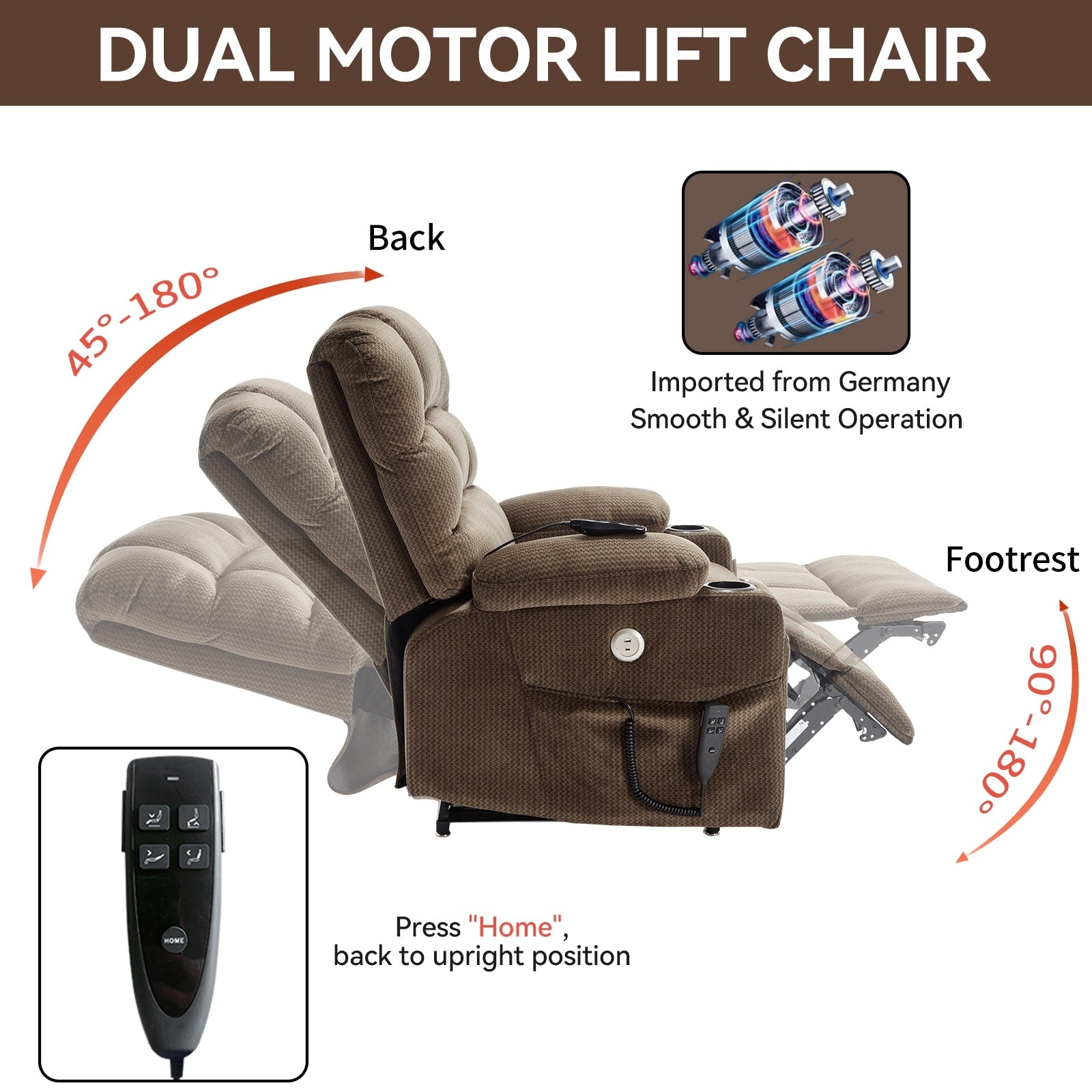 180Â° Power Lift Recliner Chair with Massage & Heat, Dual Cup Holders