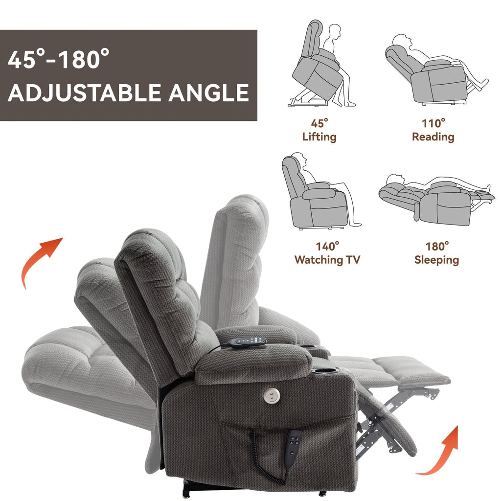 180Â° Power Lift Recliner Chair with Massage & Heat, Dual Cup Holders