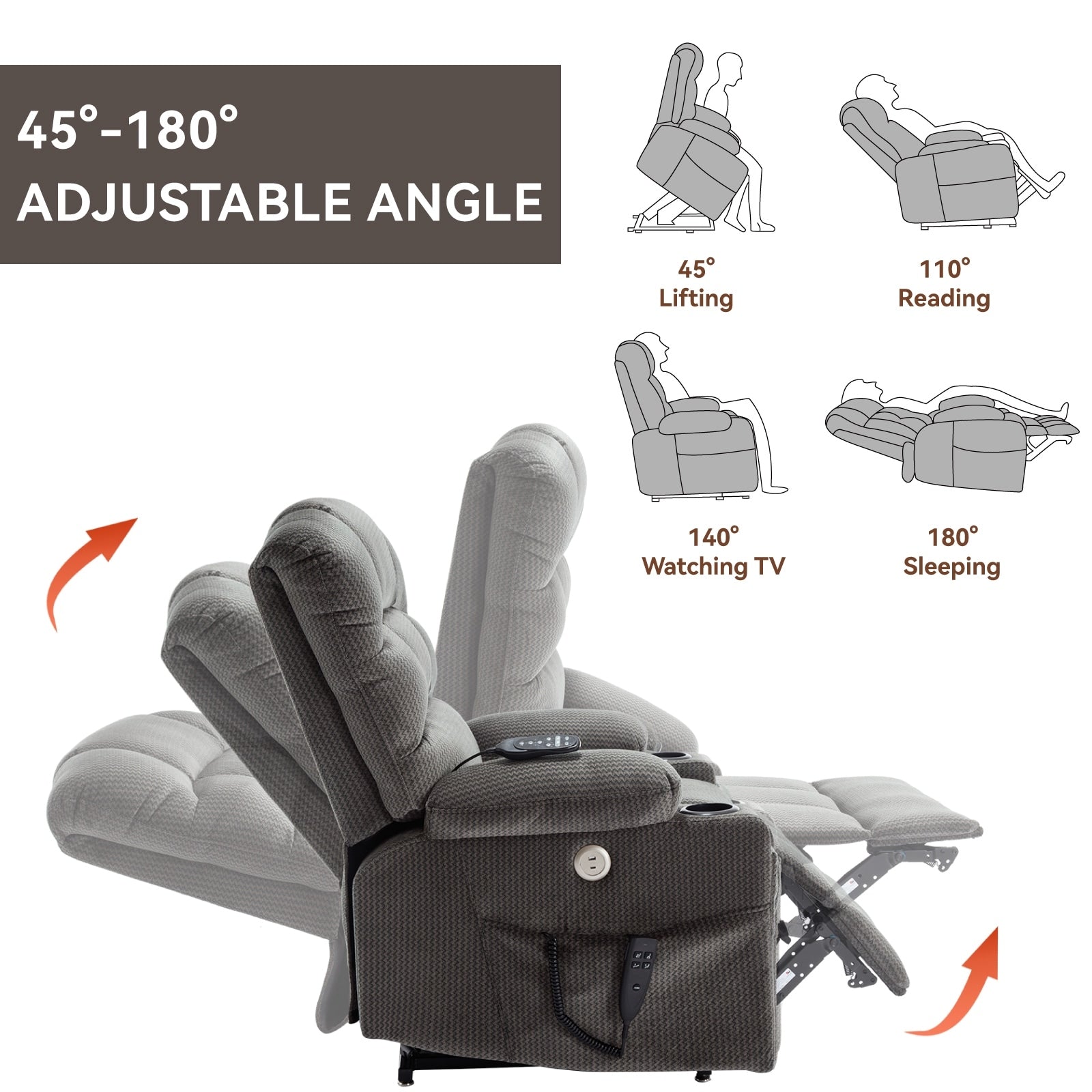 180Â° Power Lift Recliner Chair with Massage & Heat, Dual Cup Holders