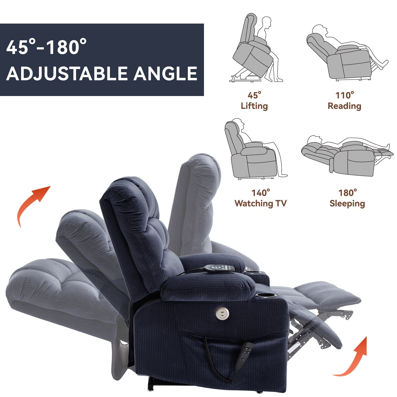 180Â° Power Lift Recliner Chair with Massage & Heat, Dual Cup Holders