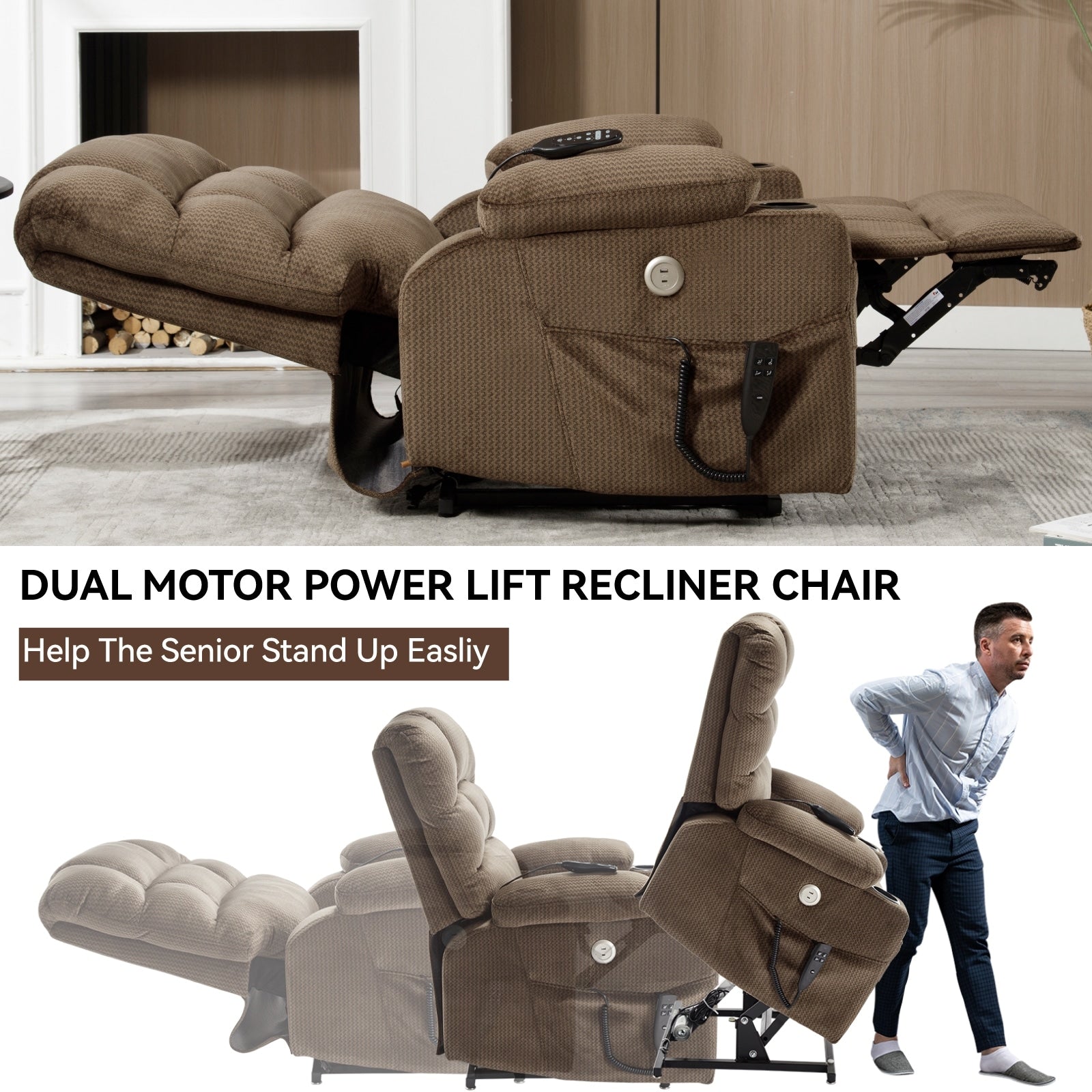 180Â° Power Lift Recliner Chair with Massage & Heat, Dual Cup Holders