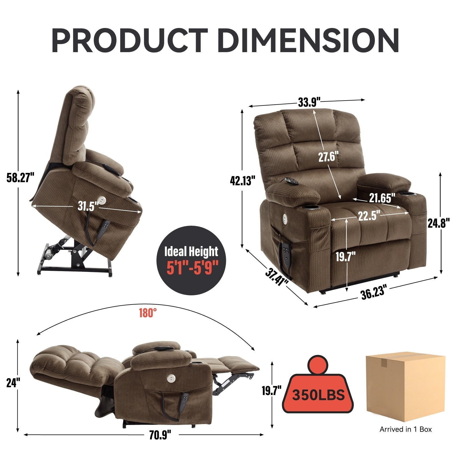180Â° Power Lift Recliner Chair with Massage & Heat, Dual Cup Holders