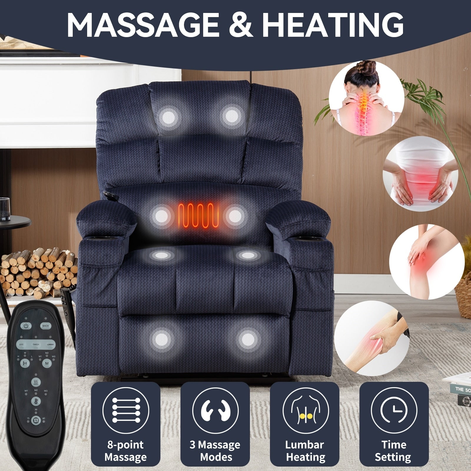 180Â° Power Lift Recliner Chair with Massage & Heat, Dual Cup Holders
