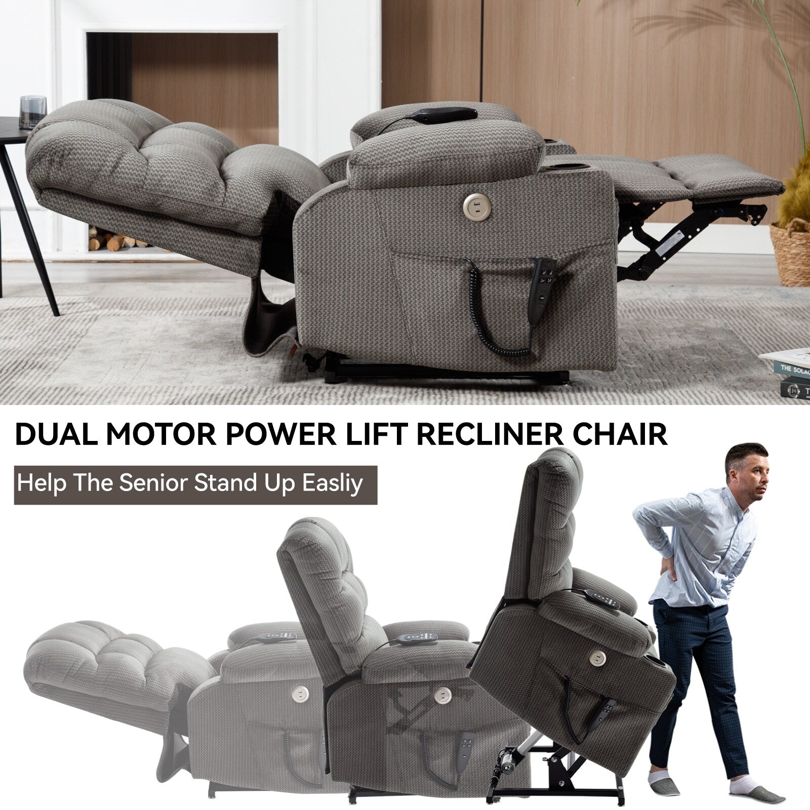 180Â° Power Lift Recliner Chair with Massage & Heat, Dual Cup Holders