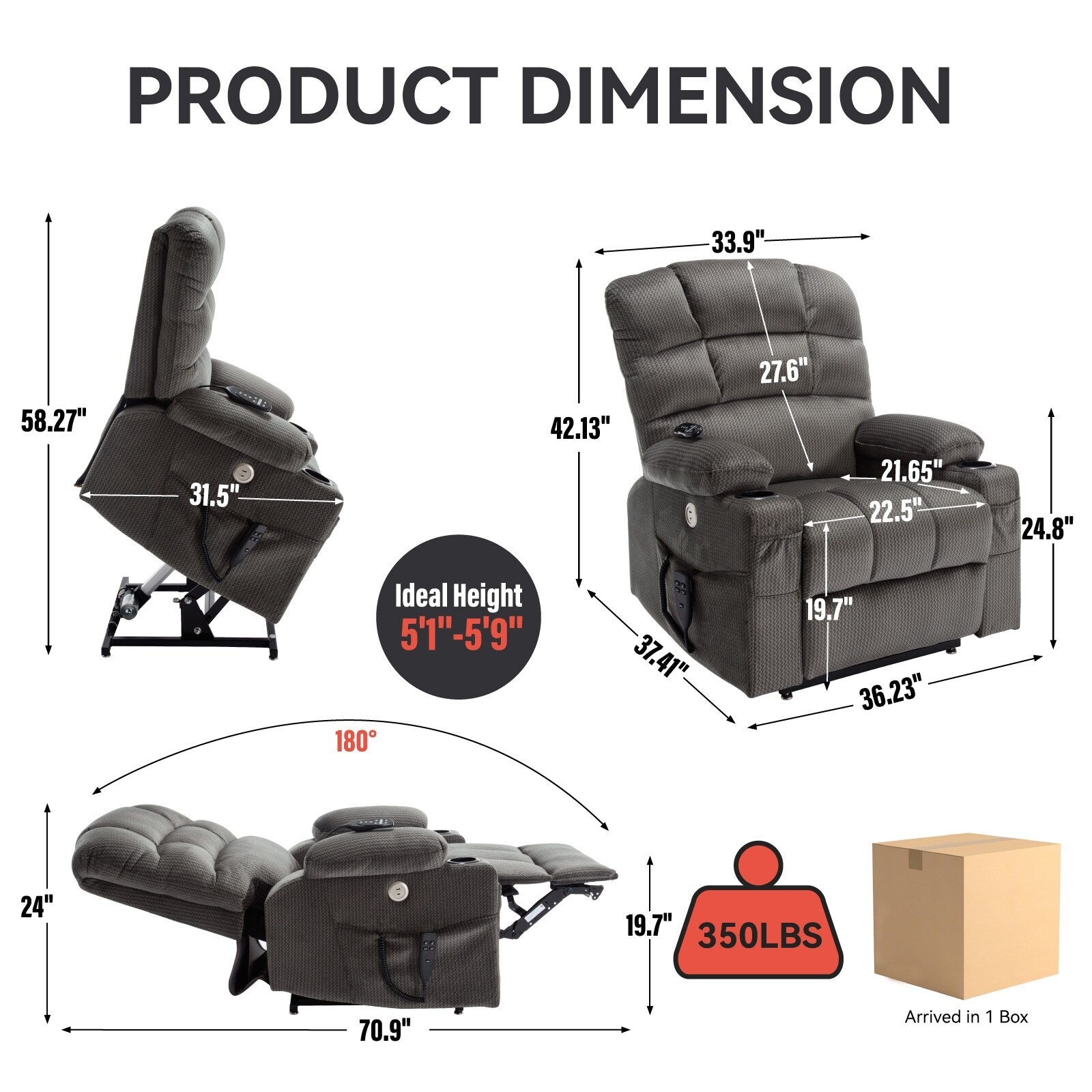 180Â° Power Lift Recliner Chair with Massage & Heat, Dual Cup Holders