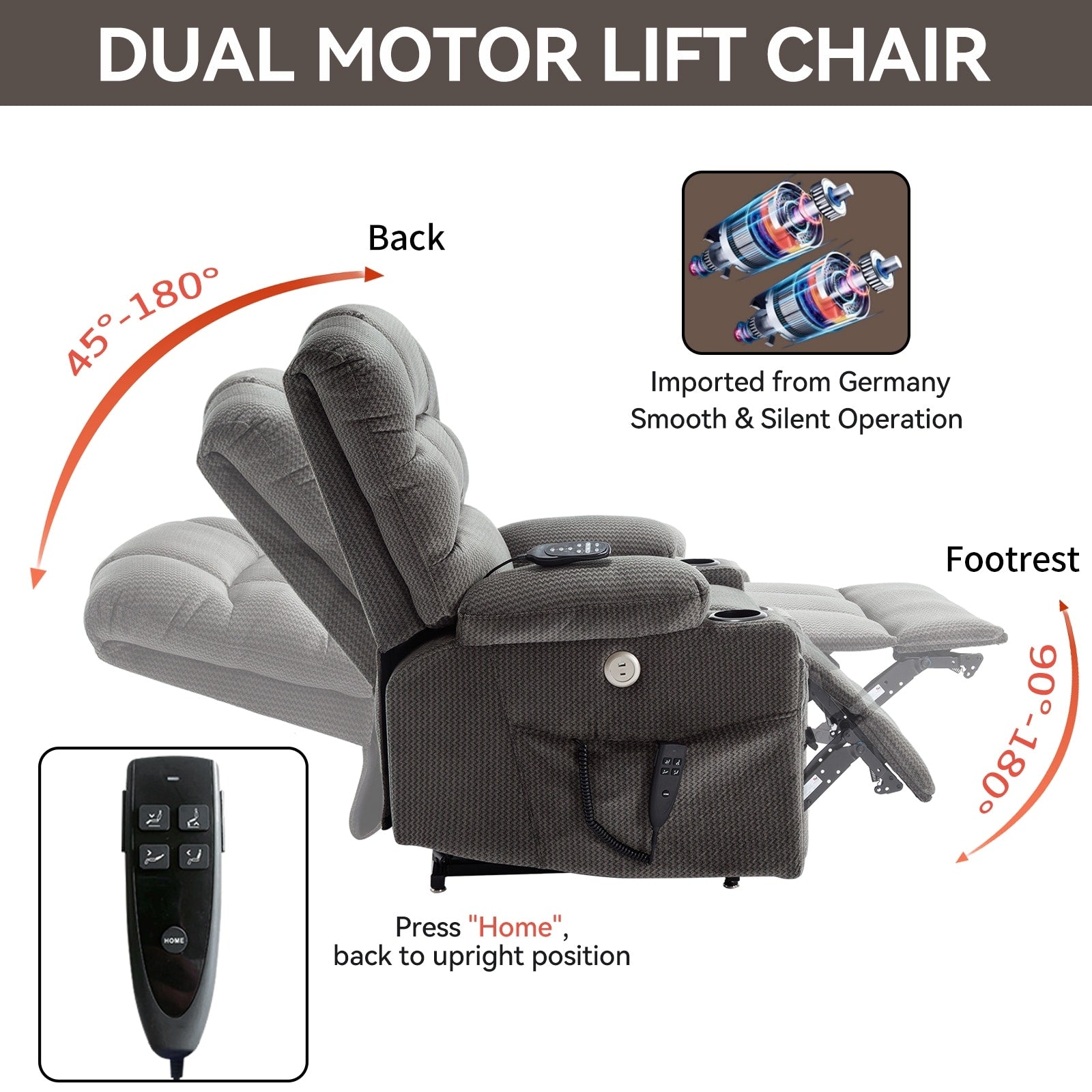 180Â° Power Lift Recliner Chair with Massage & Heat, Dual Cup Holders