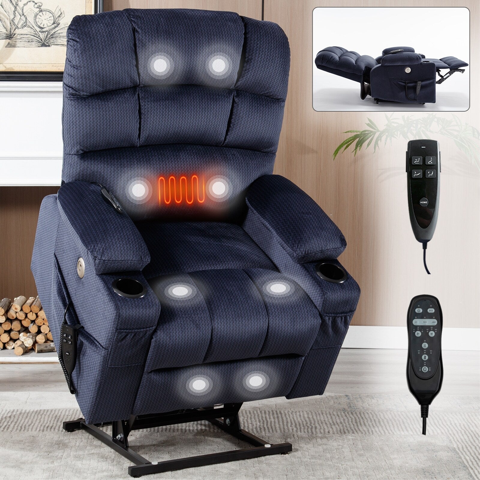 180Â° Power Lift Recliner Chair with Massage & Heat, Dual Cup Holders