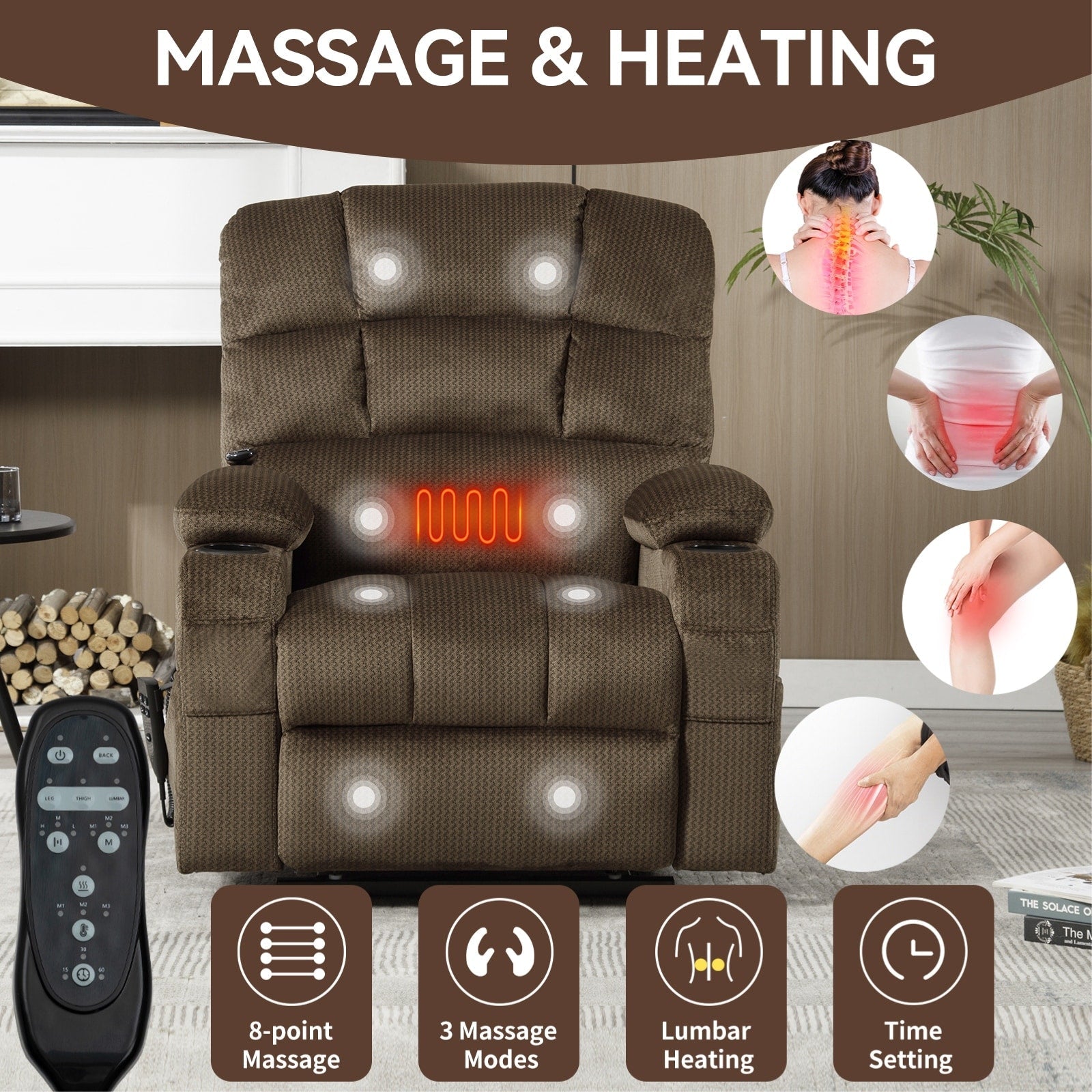180Â° Power Lift Recliner Chair with Massage & Heat, Dual Cup Holders