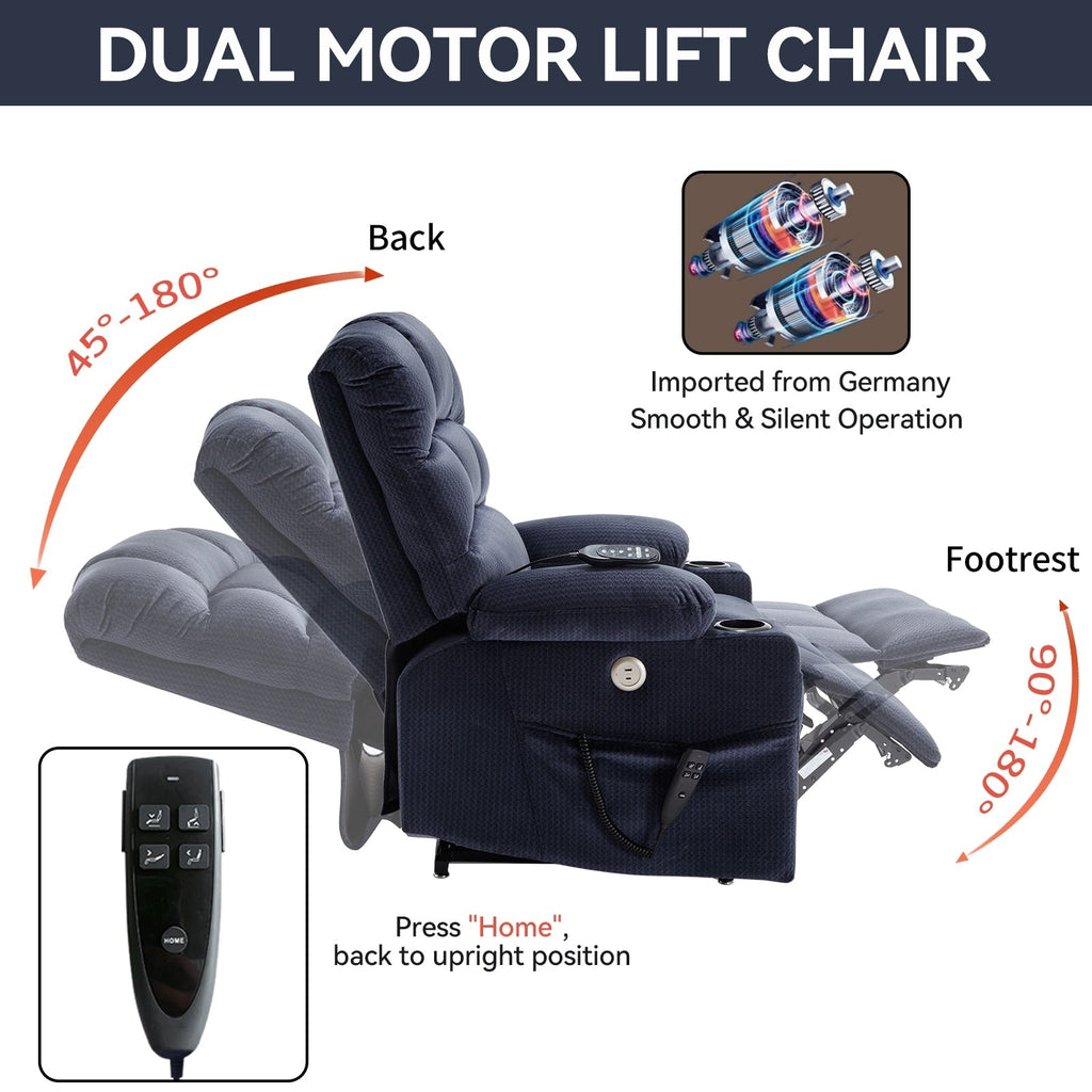 180Â° Power Lift Recliner Chair with Massage & Heat, Dual Cup Holders
