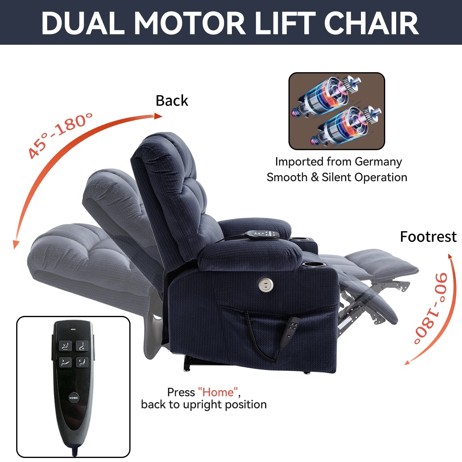 180Â° Power Lift Recliner Chair with Massage & Heat, Dual Cup Holders