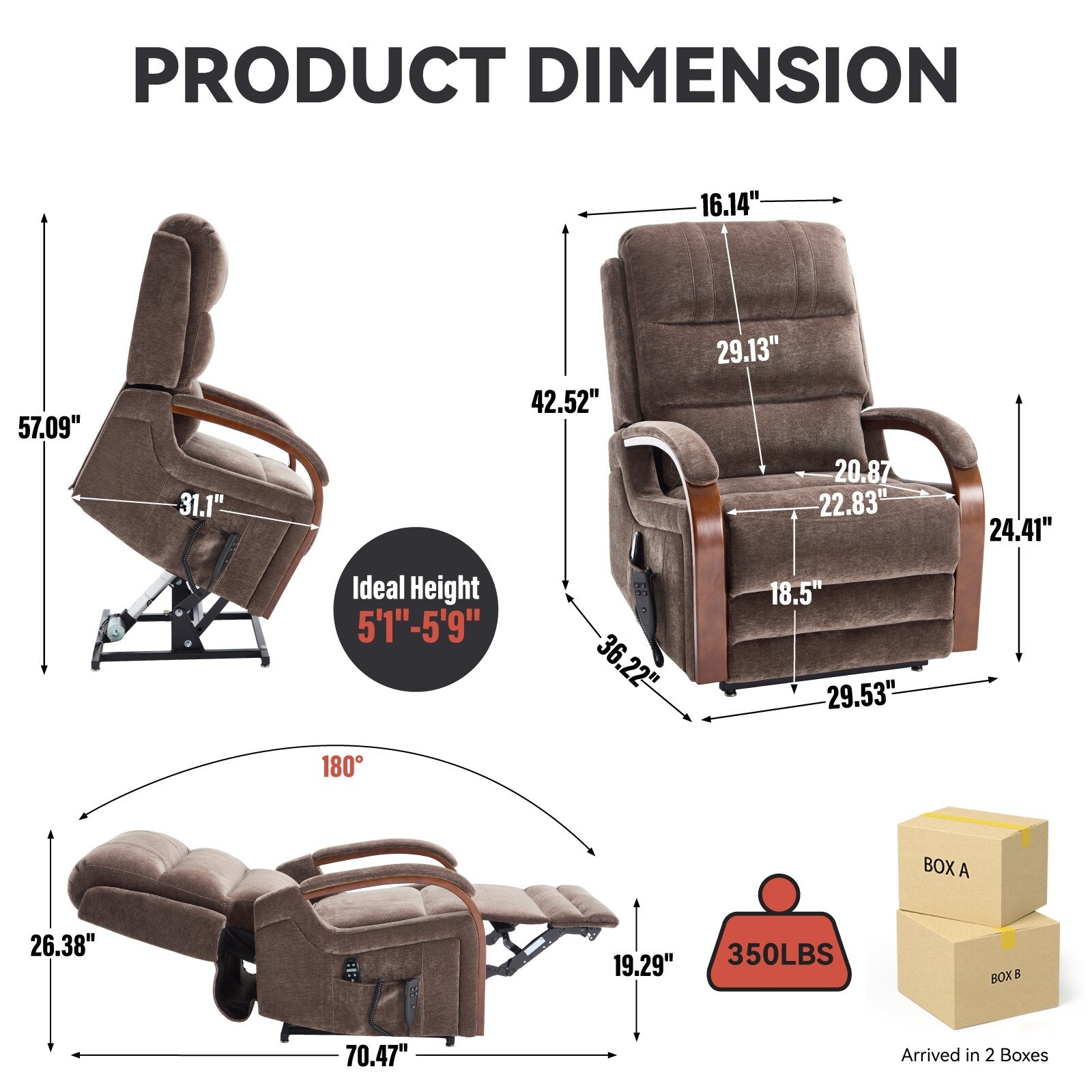 180Â° Power Lift Recliner Chair with Massage & Heat,Solid Wood Armrests