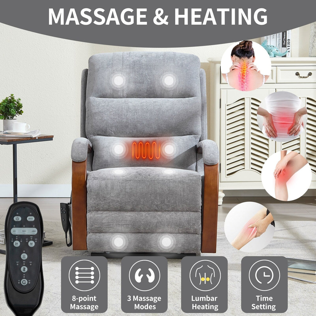 180Â° Power Lift Recliner Chair with Massage & Heat,Solid Wood Armrests