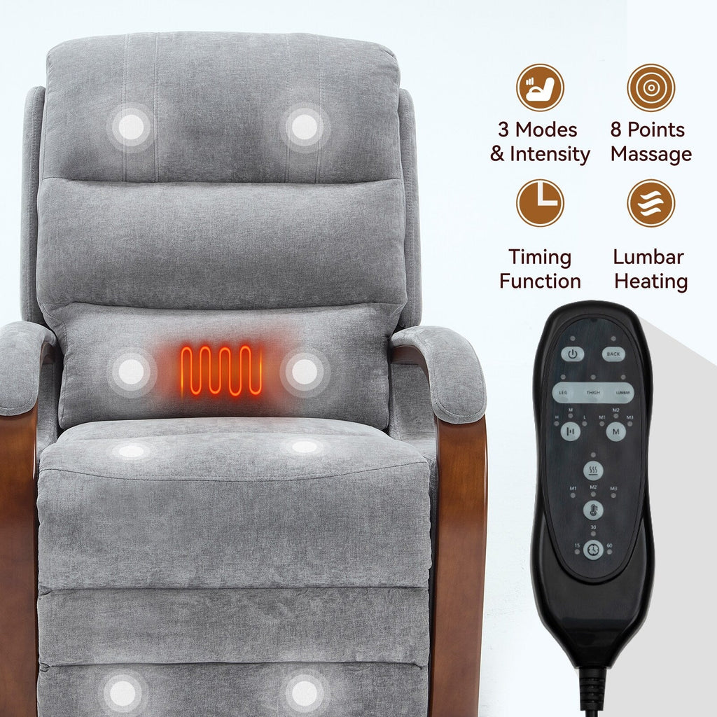180Â° Power Lift Recliner Chair with Massage & Heat,Solid Wood Armrests